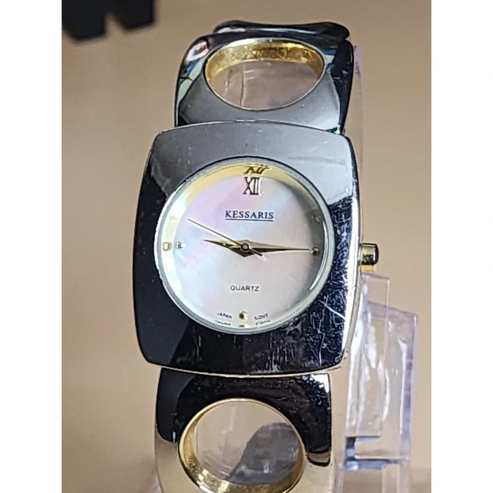KESSARIS Mother Of Pearl Gold &‎ Silver Two Tone Cuff Bracelet Watch FREE SHIP
